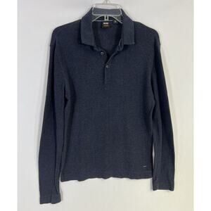 Hugo Boss Men’s Long Sleeve Polo Shirt Blue Medium Slim Fit Casual Preppy Casual